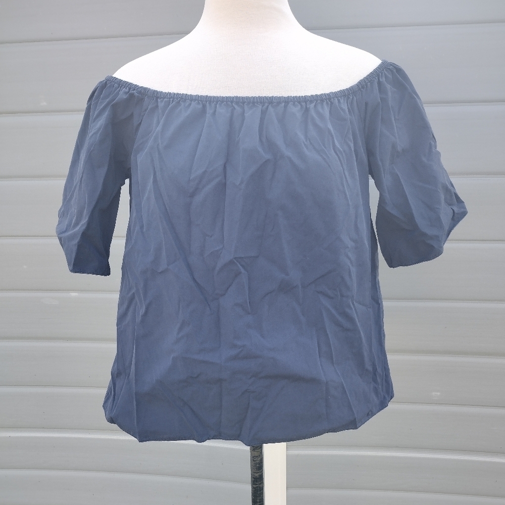 Alice + Olivia Indigo Off Shoulder Crosby Top Cotton Open Back Blouse Size M